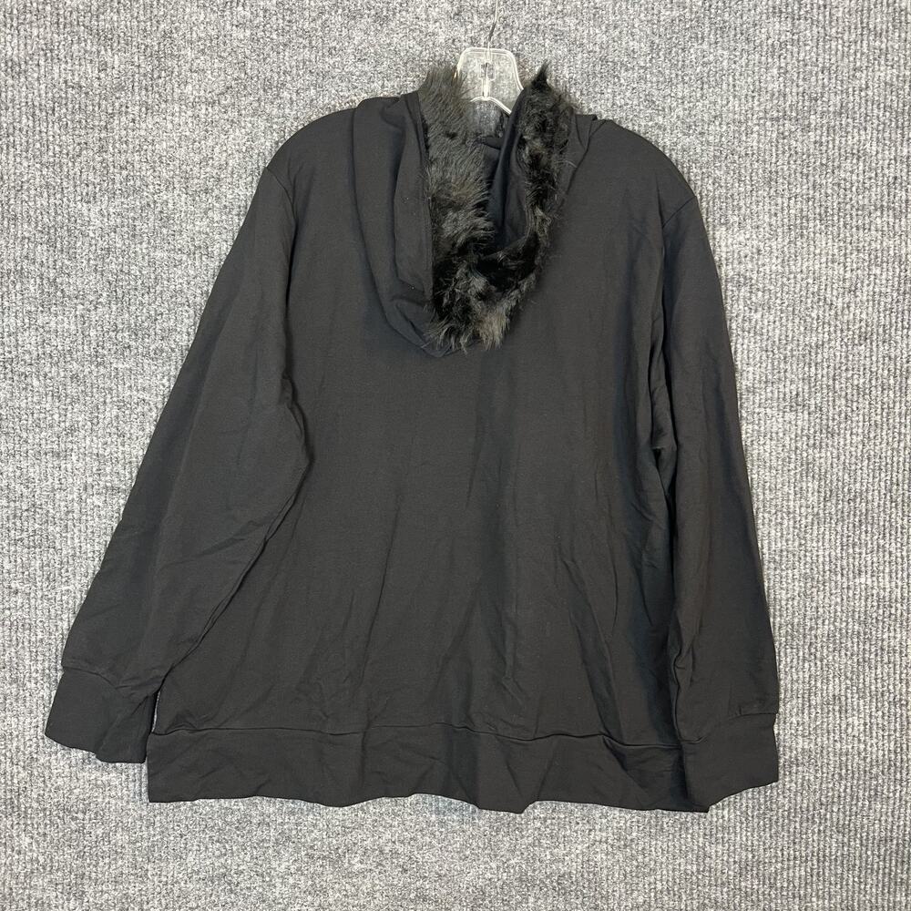 Belle by Kim Gravel Faux Fur Trimmed Hoodie Womens Size XL Black Cozy Pullover - Picture 5 of 11